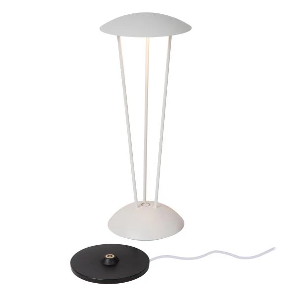 Lucide RENEE - Lampe de table Intérieur/Extérieur Rechargeable - Batterie/Piles - Ø 12,3 cm - LED Dim. - 1x2,2W 2700K/3000K - IP54 - Avec station de charge sans fil - Blanc - DETAIL 3